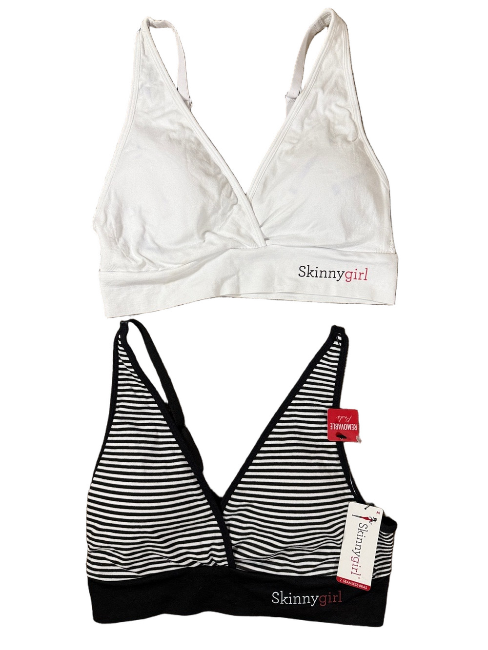 Skinnygirl Wireless Bralette Set in White and Black Stripe SKU1597